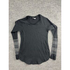 Columbia Shirt Womens Small Gray Thermal Waffle Knit Long Sleeve Fair Isle